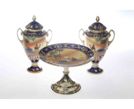 Pair of Noritake vases and tazza (3)