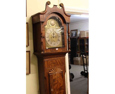 Antique mahogany and satinwood banded eight day longcase clock having arched brass dial inscribed Anthony Marsh, London