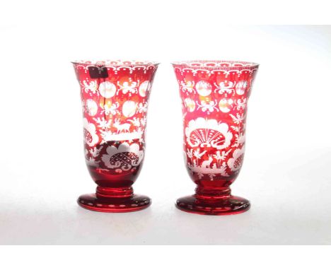 Pair of 19th Century Bohemian ruby flash glass vases