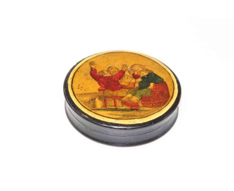 19th Century snuff box with tavern scene print