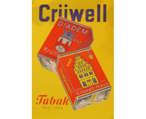 Werbeplakat für "Crüwell"-Tabak Deutschland, 1950er Jahr Farboffsetdruck. 84 x 59,5 cm.Crüwell-Haus Bielefeld, Rauchtabakfabr