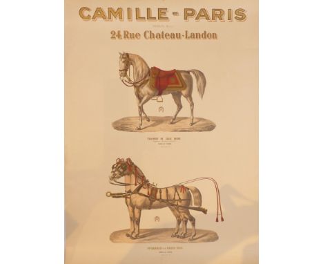 Frühes Werbeplakat für Pferdebedarf "Camille - Paris" Frankreich, um 1890 Firma Camille, Braun Successeur, 24 Rue Chateau-Lan