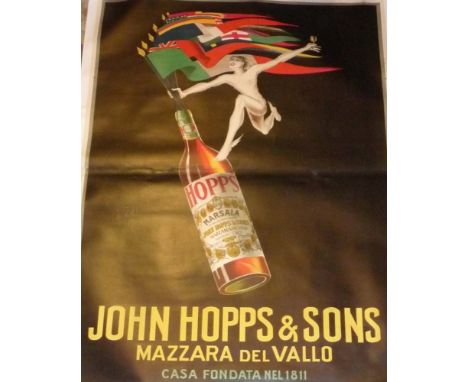 Bazzi, Mario Poster "John Hopps" - 1923 (Bologna 1891-1954 Mailand) Vor schwarzem Grund Weinflasche mit Figur des Hermes, in 