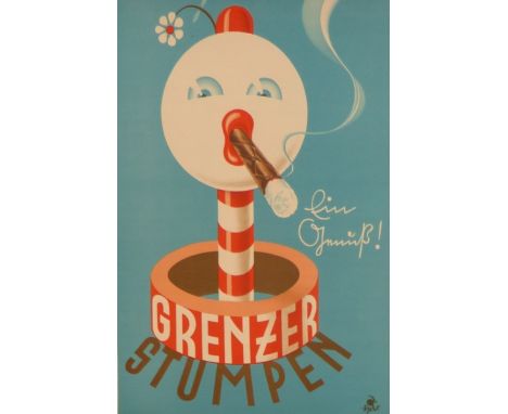 Werbeplakat "Grenzer Stumpen" Deutschland, 1940er/50er Jahre Artell Reklame Stuttgart. Farblithographie. 48,5 x 33 cm. - Auf 