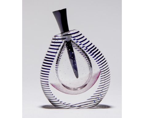 Labarbera, Matthew Flakon Für Fire Island Glass Studio, New York. Tropfenförmiger Korpus mit konischem Stopfen. Farbloses, bl