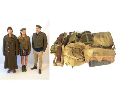 A collection of WWII and later British uniforms
To include Great coat, battle blouse and trousers, jacket, waterproof capes (