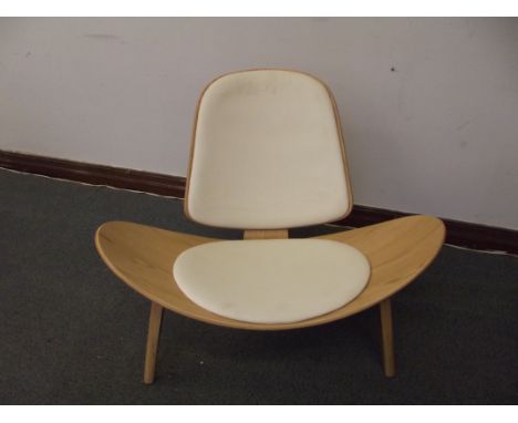 Hans J Wegner Inspired Shell Chair CH07 Light Wood and Cream Leather