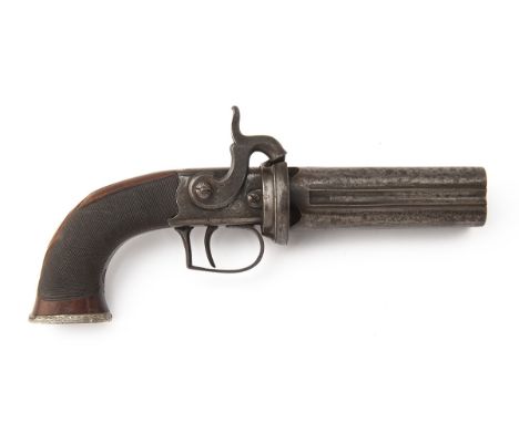 A 50-BORE PERCUSSION SIDE-HAMMER FOUR-SHOT TURN-OVER PISTOL, UNSIGNED, no visible serial number,circa 1835, with moulded hand