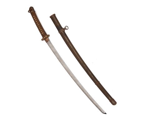 A WORLD WAR TWO JAPANESE KATANA IN SHIN-GUNTO MOUNTS, UNSIGNED,the curving 26 1/2in. unsigned arsenal blade with tiny edge-ni