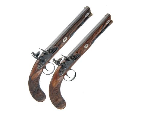 WILSON, LONDONA FINE CASED PAIR OF 28-BORE FLINTLOCK DUELLING-PISTOLS, no visible serial numbers,circa 1795, with browned oct