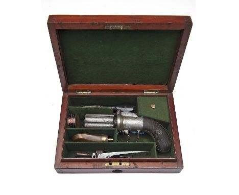 BLAKE, LONDONA CASED 80-BORE PERCUSSION PEPPERBOX REVOLVER WITH WHITE-METAL FRAME, no visible serial number,circa 1840, with 