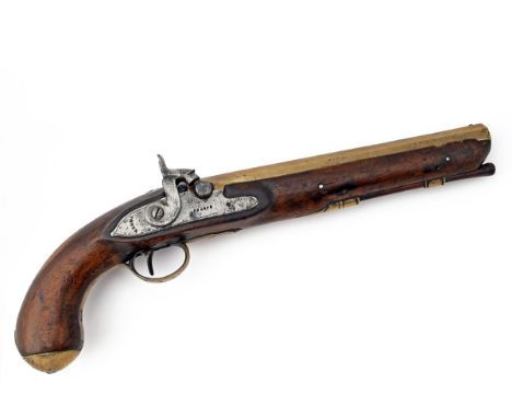 SHARPE, LONDONA .600 PERCUSSION BRASS-BARRELLED OFFICER'S PISTOL, serial no. W101090,circa 1795 with later conversion by drum