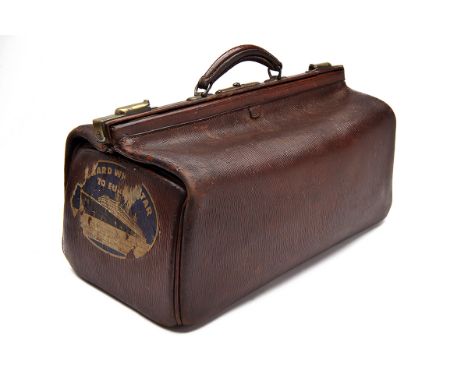HARRODS LTD. MAKERS, LONDONA VINTAGE LEATHER GLADSTONE BAG,a traditional square mouth brown leather pig-skin bag, cloth inter