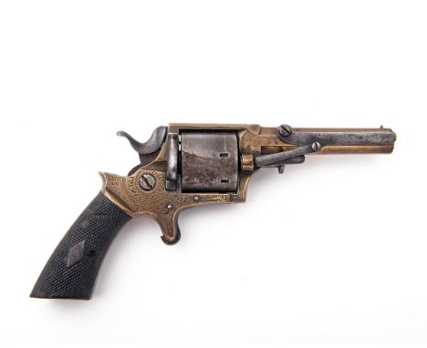 A .32 RIMFIRE BRASS SEVEN-SHOT REVOLVER SIGNED 'MANTON', MODEL 'TRANTER TYPE', no visible serial number,circa 1870, very simi