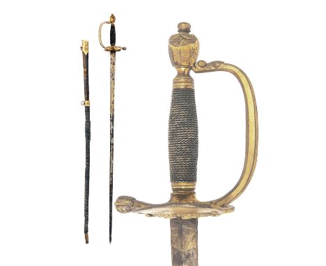 TATHAM, LONDONA BRITISH OFFICER'S 1796 PATTERN DRESS-SWORD WITH BLUE AND GILT BLADE,circa 1800, with narrow straight tapering