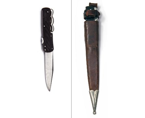 AN UNSIGNED VINTAGE FOLDING BOWIE-KNIFE,late 19th or early 20th century and possibly English or German, with narrow clip-poin