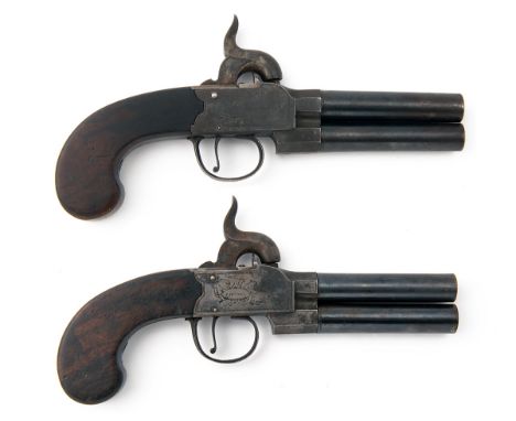 I. & W. RICHARDS, LONDONA PAIR OF 40-BORE PERCUSSION DOUBLE-BARRELLED OVER-UNDER TRAVELLING PISTOLS, no visible serial number
