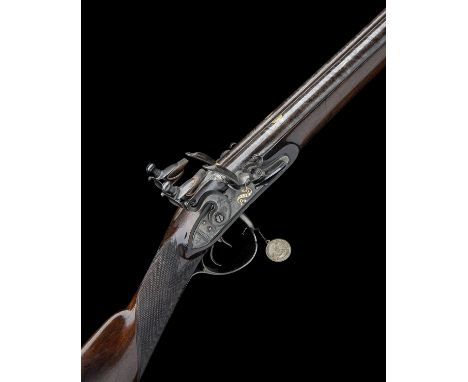 EX W. KEITH NEAL: BATES, LONDONA FINE 24-BORE FLINTLOCK DOUBLE-BARRELLED SPORTING GUN, serial no. 7754,stamped in the wood on