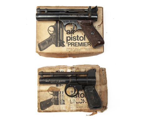 WEBLEY & SCOTT, BIRMINGHAMTWO BOXED BARREL-COCKING AIR-PISTOLS, batch no's. 905 & 1148,the first a post war Junior model, wit