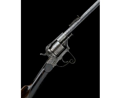 A 12mm PINFIRE SIX-SHOT REVOLVING RIFLE, SIGNATURE OBSCURED, MODEL 'MEYER'S PATENT', no visible serial number,circa 1865, wit