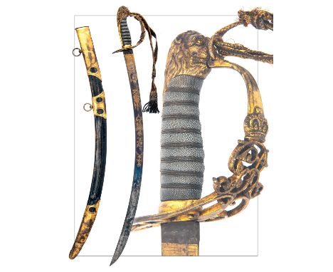 A BRITISH 1803 PATTERN INFANTRY or FLANK OFFICER'S SWORD WITH BLUE AND GILT BLADE, UNSIGNED,circa 1805, with strongly curved 