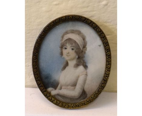   English School (19th Century), Young Girl, portrait miniature, 7 x 5cm