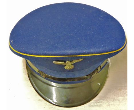 German WWII Railway Officer's Peaked cap, made by Alkero, Albert Kempf K-G. In fair condition missing its sweatband.
