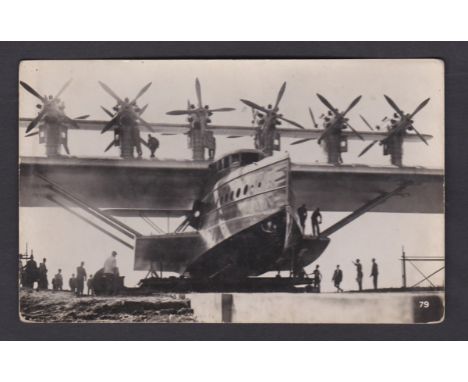 Aviation Real Photo Postcard-WWI fine real photo postcard Dornier DOX-an impressive six engine sea plane, crew activity.