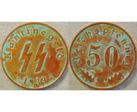 German WWII 'SS' Canteen coin, 50 Reich pfennig, a scarce and unusual 'SS' related item. 