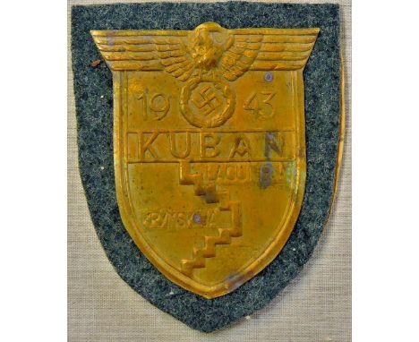 German WWII Kuban Shield 1943 (Ärmelschild Kuban). It was awarded to those who fought at the Kuban bridgehead in the Soviet U