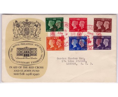 Great Britain 1940 Stamp Centenary Set on Red Cross exhibition First Day Cover.