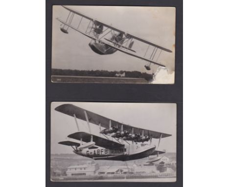 Aviation Real Photo Postcard-Super marine Southampton, Twin engine sea plane in flight (some faults) RP of the short Kent Sea