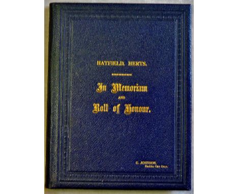 World War I Hertford Machine Gun Corps In memoriam and Roll of Honour "A record of the name of three men who left the Parish 