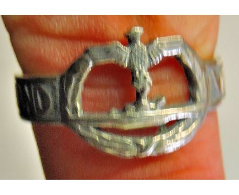 German WWII Pattern U-Boat Mans Finger Ring, stamped 800 inside, a stamp used by makers referring to the silver content of th