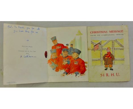 Military Ephemera - Christmas Message From the Commanding Officer 54 R. H. U. And a Royal Artillery Christmas Letter depictin