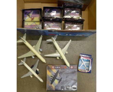 A collection of model aircraft including three airliners