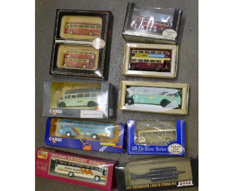 A collection of mainly die-cast model coaches including Corgi, etc., all boxed