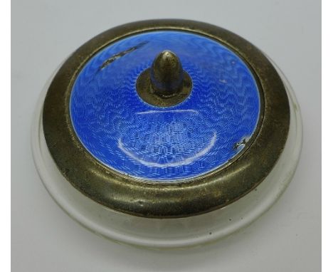 A silver and guilloche enamel powder pot, a/f