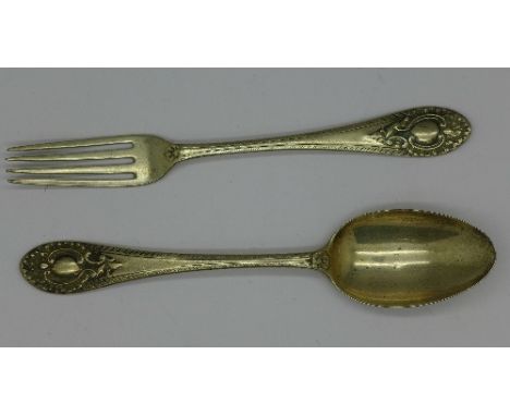 A silver Christening fork and spoon set, 66.5g