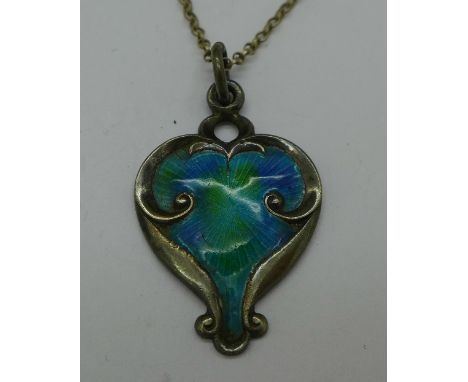 A silver and enamel pendant and chain, Chester hallmark