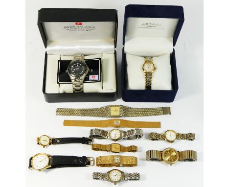 A Swiss Balance quartz wristwatch, case, Rotary ladies quartz wristwatch, case and other quartz wristwatches 