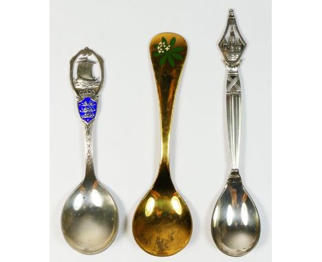 Georg Jensen, a silver gilt and enamel 1975 year spoon, London import marks. Georg Jensen, a silver Copenhagen spoon and anot