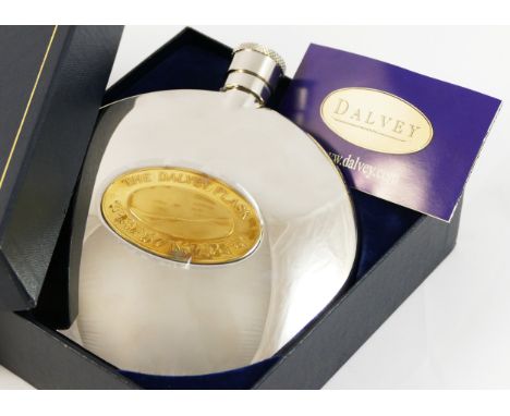 Grants of Dalvey, a circular hip flask with hidden collapsible toddy cup, diameter 13cm, unused and boxed 