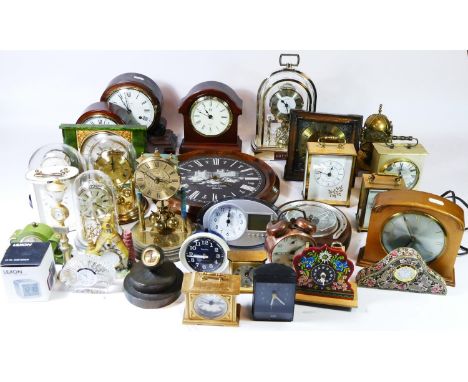 A collection of mid 20th century and later mantel clocks, to include traveling alarm clocks and miniature novelty clocks, hav