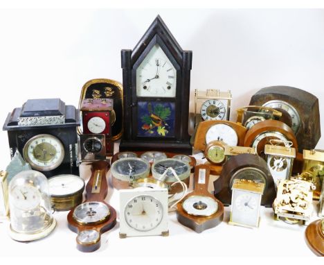 A collection of early 20th century and later mantel clocks, having manual and quartz movements, together with a selection of 