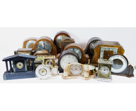 Three boxes of mid 20th century and later mantel clocks, to include Smiths Westminster chime examples, having manual and quar