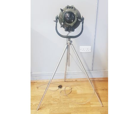 A 1950s&nbsp; electric theatre floor lamp, raised on an adjustable tripod stand. (re-wired)