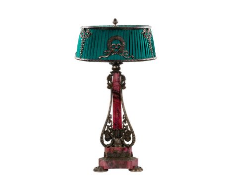 Nemirov-Kolodkin. Large table lamp made of rhodonite and 84 silver, spectacular work. Responds to the highest examples of the