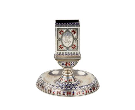 Russian silver matchstick, decorated with champlevé enamel, made in the Russian style. Hallmarks: Andrey Stepanovich Bragin, 