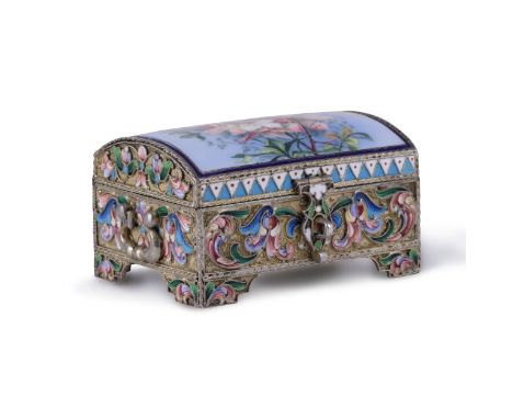 Silver casket Chest, I.S. Ivan Saltykov(И.С. Ивана Салтыкова), beginning of the 20th century. A captivating enamel casket is 